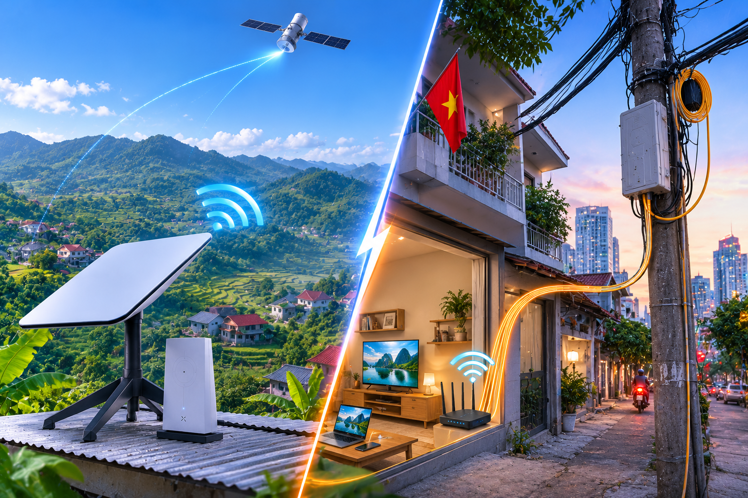 Internet vệ tinh và cáp quang