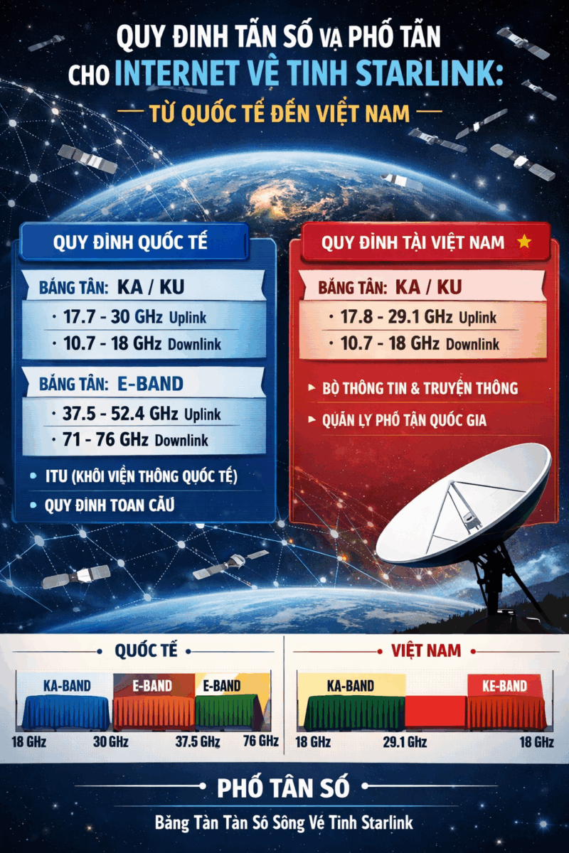 Quy Định Tần Số Và Phổ Tần Cho Internet Vệ Tinh Starlink: Từ Quốc Tế Đến Việt Nam